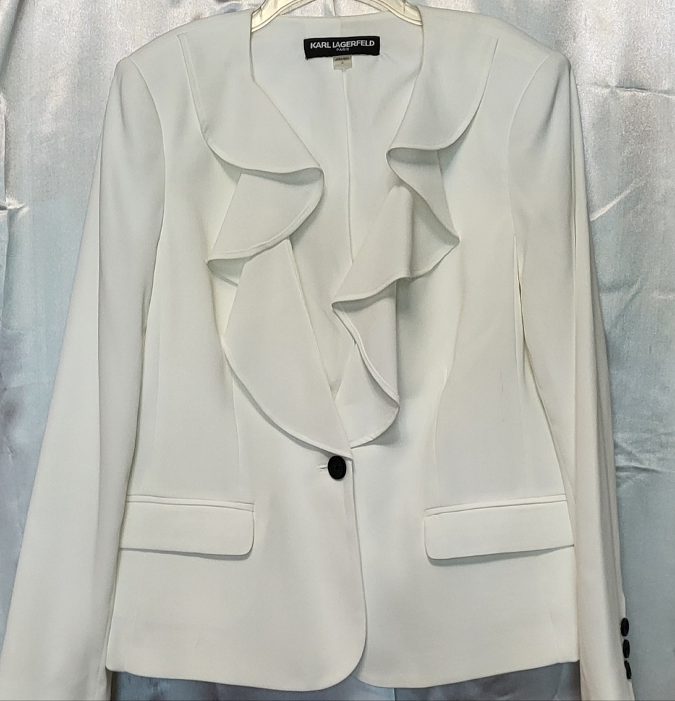 Karl Lagerfeld White Tailored Blazer with Structured Shoulders Size 14